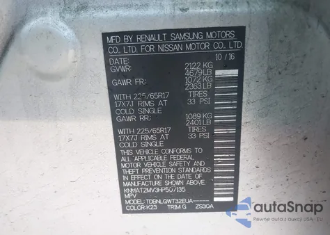 2017 Nissan Rogue Sv z USA, uszkodzony, nr VIN KNMAT2MV3HP507135